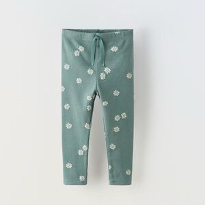 NWT Zara 3-4Y contrast floral dasies leggings green